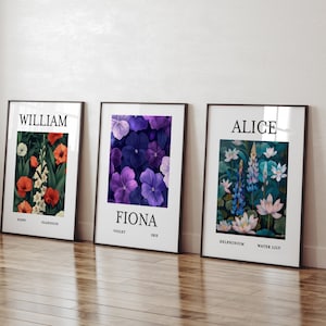 Personalisierte Geburtsblume Premium-Druck, individuelle Paar Geschenkidee, persönliches Namen Poster, Geburtstagsfeier-Wanddekoration, bunte Blumenkunst