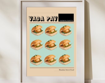 Vada Pav Indian Food Poster | Food Clip Art| Desi Art | Mumbai Art | Indian Housewarming Gift