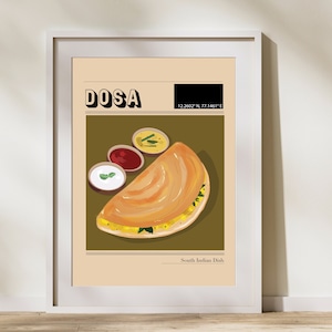 Dosa Art Poster: South Indian Food Poster| Desi Art| Authentic Indian Kitchen Decor | Retro Desi Wall Art | Unique Foodie Gift|