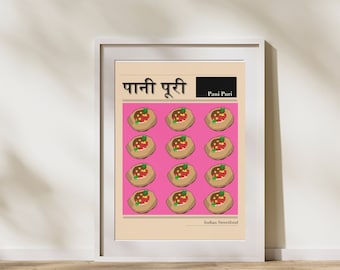 Panipuri in Hindi | Indian Art, Indian Food Art Print, Indian Cuisine Wall Art, Desi Art, Modern Indian Decor, Retro Art, Ethnic Gift