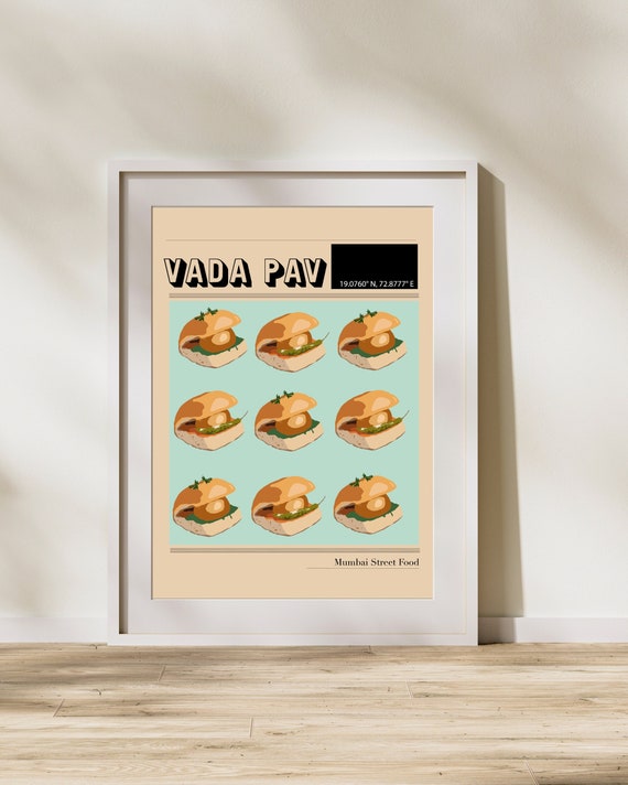Vada Pav Indian Food Poster | Food Clip Art| Desi Art | Mumbai Art | Indian Housewarming Gift