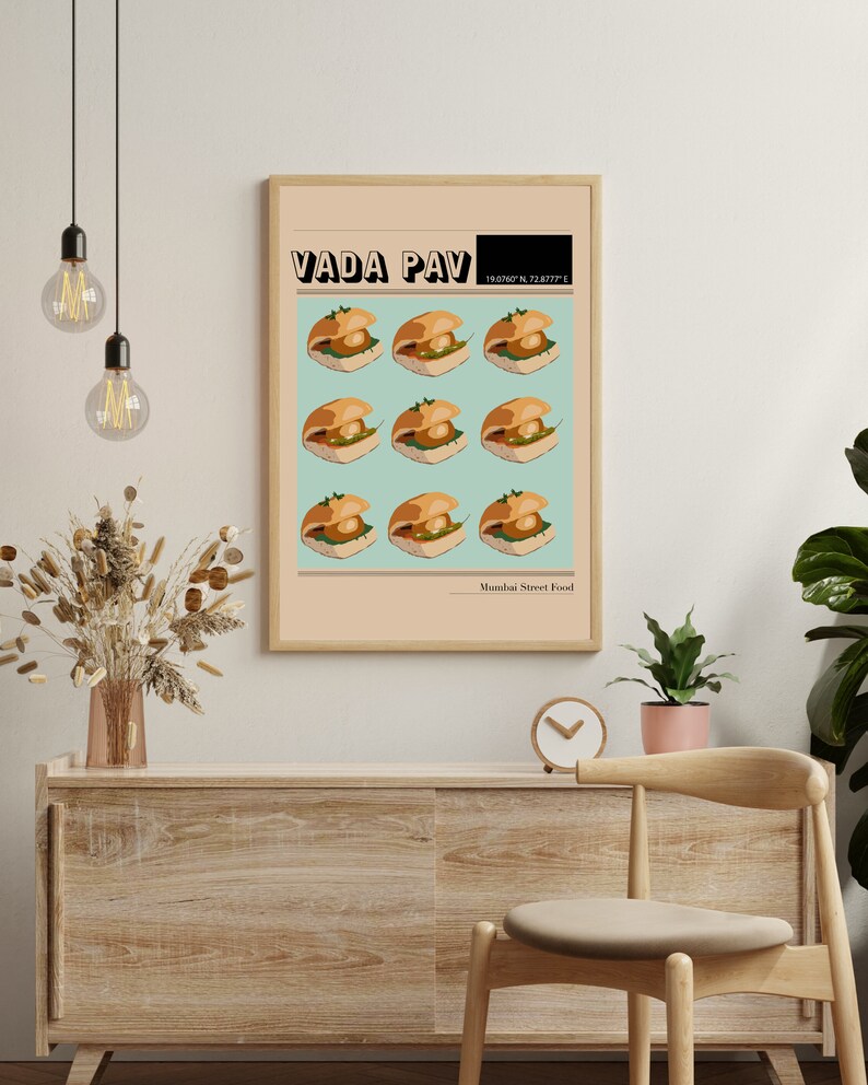 Vada Pav Indian Food Poster | Food Clip Art| Desi Art | Mumbai Art | Indian Housewarming Gift image 5