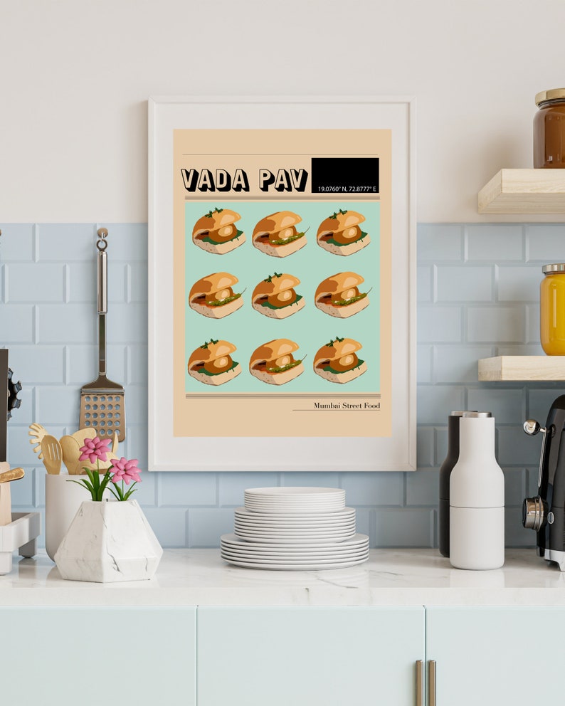 Vada Pav Indian Food Poster | Food Clip Art| Desi Art | Mumbai Art | Indian Housewarming Gift image 2