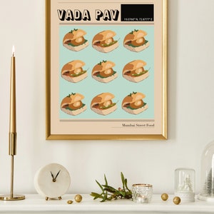Vada Pav Indian Food Poster | Food Clip Art| Desi Art | Mumbai Art | Indian Housewarming Gift image 3