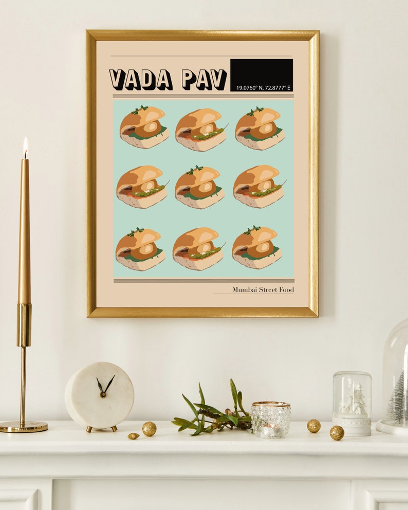 Vada Pav Indian Food Poster | Food Clip Art| Desi Art | Mumbai Art | Indian Housewarming Gift image 3