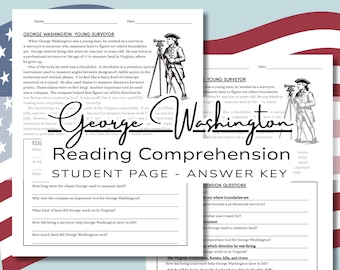 Hoja de trabajo de comprensión lectora de George Washington: Historia de EE. UU., grados 3.º a 5.º (PDF imprimible)