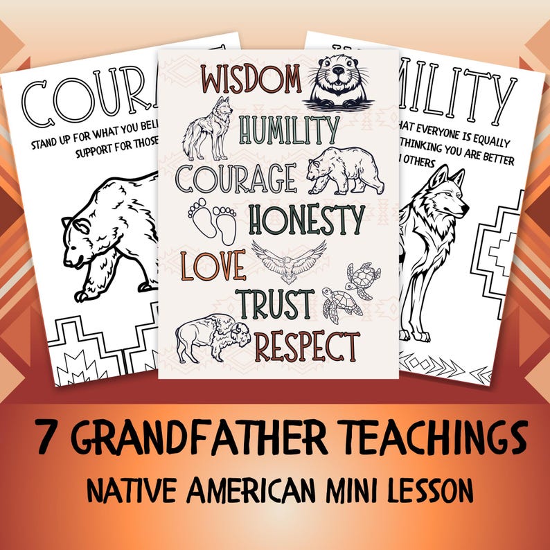 Native American 7 Grandfather Teachings Coloring Pages and Minilesson