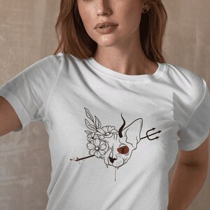 Hölle und Himmel SVG, rotäugige Katze mit Blumen, Katze, minimalistisches Design, Silhouette, druckbare Kunstdateien, SVG-Dateien für Cricut