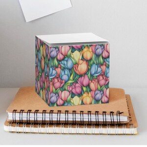 Tulip Note Cube | Tulip Stationery | Tulip Office Supplies | Spring Stationary | Floral Memo Cube | Nature Stationary | Botanical Desk Decor