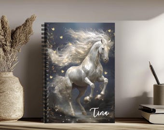 Personaliseerbaar white Horse-dagboek: ruiternotitieboekje cadeau voor paardenliefhebbers