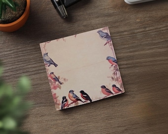 Post-it-block med fåglar i vintagestil: Naturbrevpapper (7,5 x 7,5 cm)