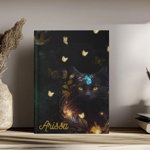 Personalizable Black Cat Journal | Custom Magical Cat Notebook | Celestial Cat Spell Notebook | Fantasy Journal Gift | Black Cat Lover Gift