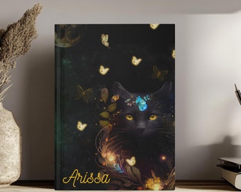 Personalized Black Cat Journal: Celestial Fantasy Notebook