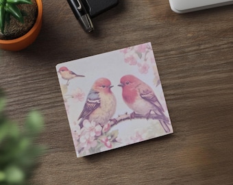 Post-it-lappar med fågel och blomma: Naturtema brevpapper (7,5 x 7,5 cm)