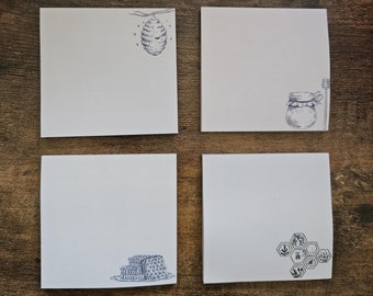 Bloc de notas adhesivas de abejas (7,6 x 7,6 cm): regalo de papelería con diseño de panal