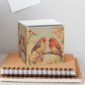 Personalizable Birds and Flowers Sticky Note Cube | Cute Nature Post It Cube | Botanical Office Notes Memo Cube | Customized Teacher Gift