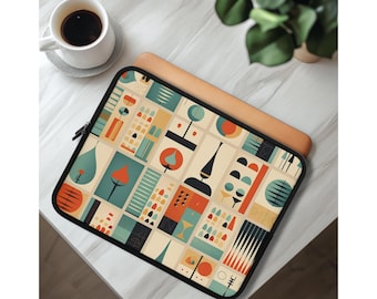 Retro Geometric Laptop Sleeve: Mid Century Themed Device Travel Case