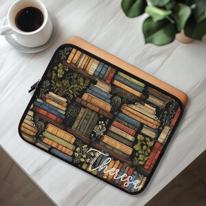 Personalizable Books & Leaves Laptop Sleeve: Book Lover Device Sleeve