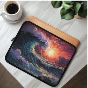 Personalized Waves Laptop Sleeve | Ocean Lover Gift for Tech | Beach Lover Laptop Travel Case | Beach iPad Case | Tidal Waves Tablet Sleeve