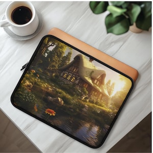 Personalized Cottage Laptop Sleeve | Cute Cabin Laptop Travel Case | Beautiful Nature Tablet Sleeve | Botanical Cottagecore iPad Sleeve
