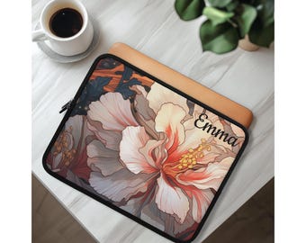 Personalizable Floral Laptop Sleeve: Flower Themed Water-Resistant Neoprene Computer Bag