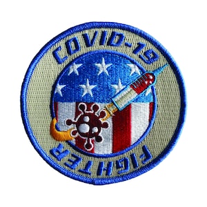 COVID-19 Kämpfer Patch | 3,5" | Vernäht auf jedem Kleidungsstück | Sehr auffällige und lebendige | Silber behandelt | Für Krankenschwestern, Ärzte und Impfärzte