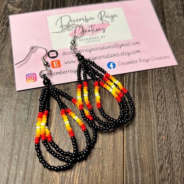 Indigenous made beaded dangle loop earrings
