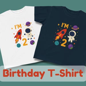 ¡Tengo 2 años! Camiseta de cumpleaños espacial - Camiseta infantil de astronauta - Traje de cumpleaños espacial - Regalo de galaxia para segundo cumpleaños - Camiseta para niño y niña