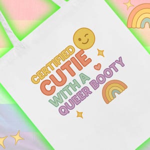 Zertifizierte Cutie-Einkaufstasche aus Baumwolle - Queer Pride, LGBTQ+ Geschenke, umweltfreundliches Einkaufen, Rainbow Vibes, süße Tasche für alle Gelegenheiten