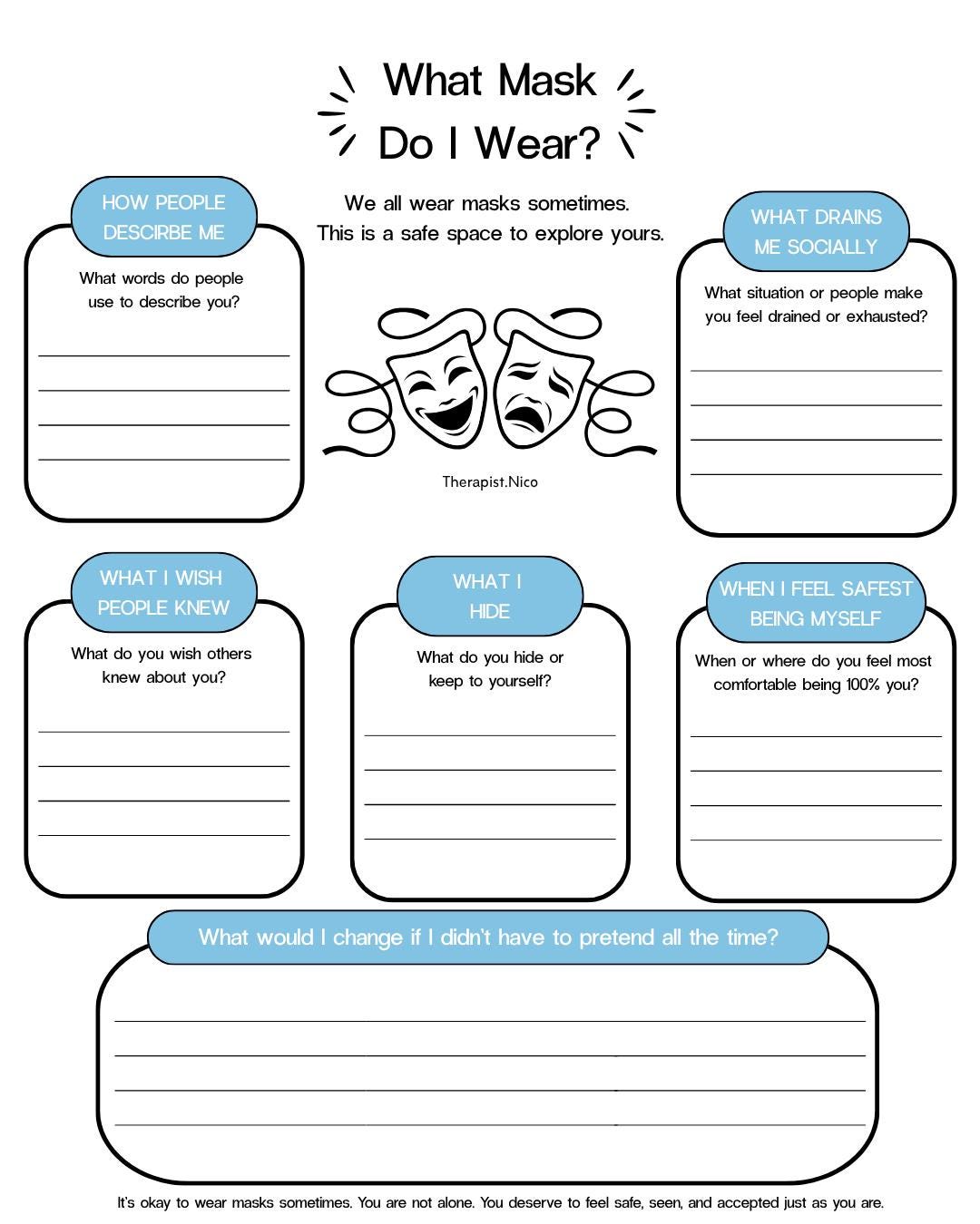 Masking Activity.pdf Masking Worksheet for Teens | Self-identity Therapy Activity ...