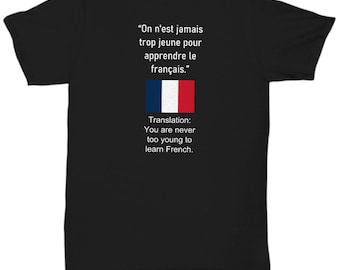 Learn French Now T-Shirt | French Language with French Flag Unisex T-Shirt | Handmade Short-Sleeve French Language Learning T-Shirt Gift