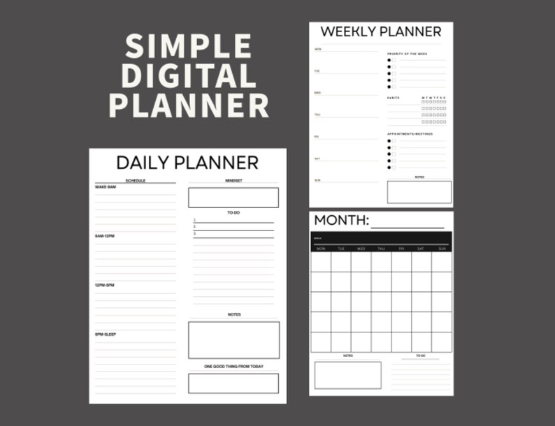 Simple and Minimal Planner PDF Digital Download, Printable Planner image 1