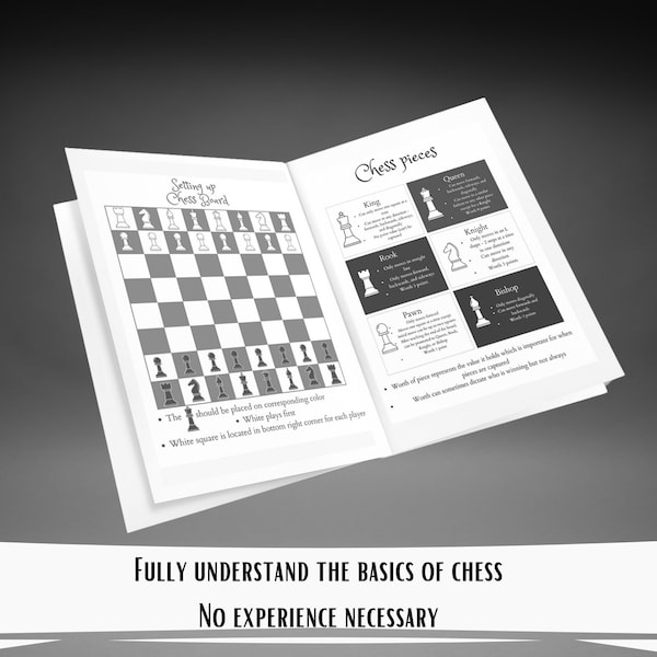 Learn Chess Basics: Beginner, Rules, Technique | Clear Illustrations | Digital Printable PDF | Chess Intro Guide | Chess Skills | Self teach