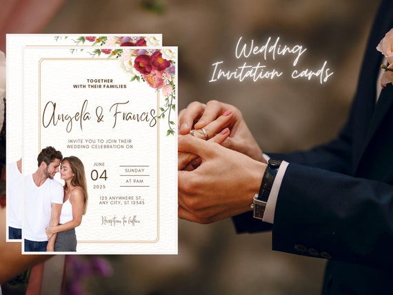 Canva Editable Wedding Invitation card, downloadable bride and groom card  modern wedding, mr and mrs,bridal shower card, pretty wedding card