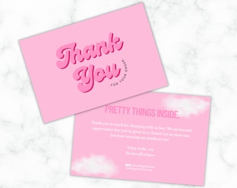 Pink Cloud Thank You Card Template, Editable Aesthetic Business, Thank You For Purchase Small Business