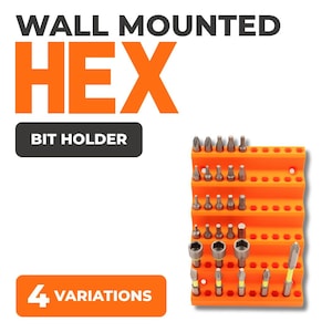 Hex Bit Holder Wall Mount | Bit Organizer Rack for 30, 60, 90 & 120 Bits | Garage Workshop Storage