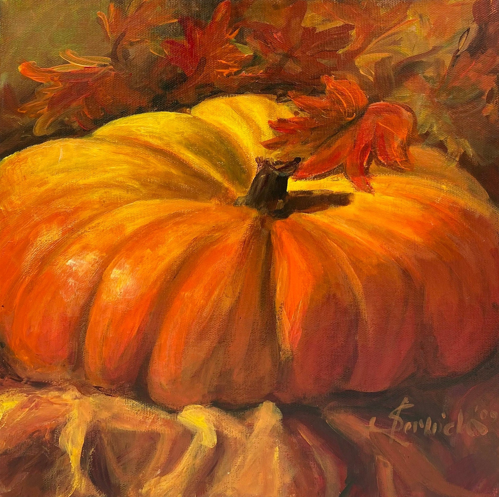 pumpkin-art-print-unframed-pumpkin-acrylic-painting-print-pumpkin