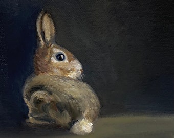 Rabbit Wall Print - Unframed Bunny Print -  Small Rabbit Art Print - Rabbit Oil Painting - Rabbit Art Print