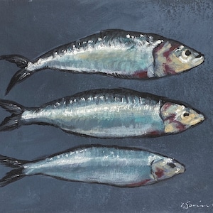 Sardines Kitchen Wall Art Print - Oil Painting Sardines Art - Animal Art Print - Kitchen Art Print