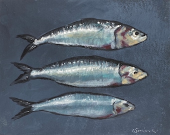 Sardines Kitchen Wall Art Print - Oil Painting Sardines Art - Animal Art Print - Kitchen Art Print