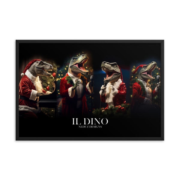 Neduz Festive Dino Holiday Caroling Print | Christmas Dinosaur Wall Art | Eco-Friendly Home Decor