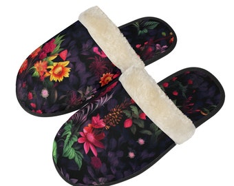 Floral Plush Slippers by Neduz Designs - Comfortable, Non-Slip, Warm Footwear for Home and Travel