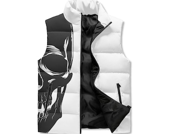 Maraheim Half Skull Unisex Lightweight Stand Collar Zip Up Puffer Vest