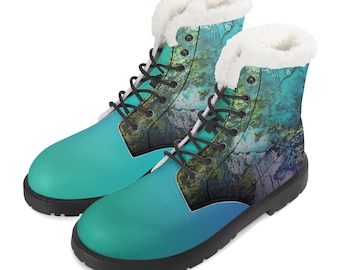 Neduz Artified Mossy Blue Unisex Faux Fur Leather Boots - Eco-Friendly, Slip-Resistant, Comfortable