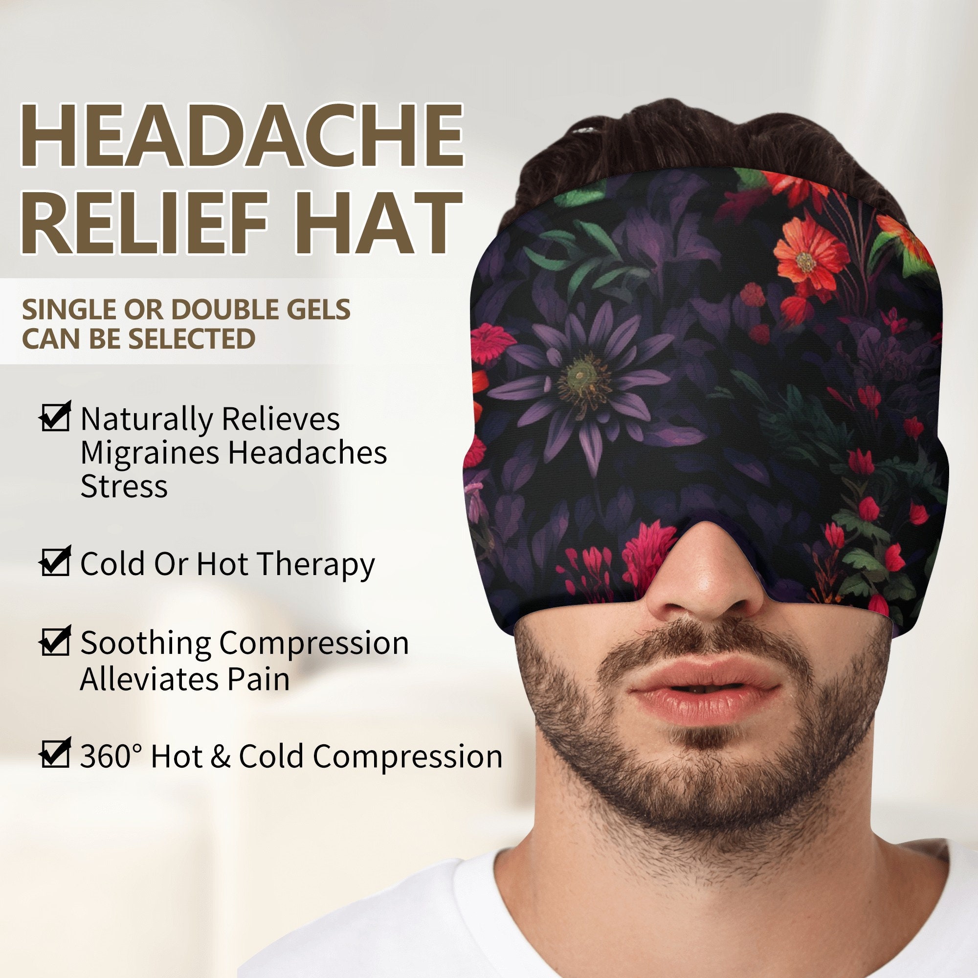 Neduz Designs Artified Floral Polyester Ice Head Wrap - Migraine and Headache Relief