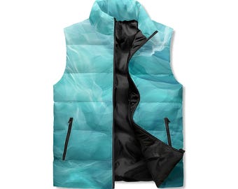 Neduz Aquatic Smoke Unisex Lightweight All Over Printing Stand Collar Zip Up Puffer Vest