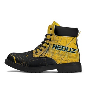 Neduz Unisex Cyberpunk Grunge-laarzen - Waterdichte halfhoge Eco PU-leren laarzen met StormKing®-buitenzool