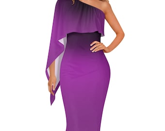 Neduz Women's Purple Ombre Long Sleeve One-Shoulder Midi Dress - Chic and Versatile