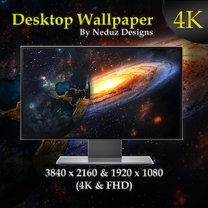 Neduz Designs Cosmic Dance 4K and FHD Desktop Wallpaper | 2 PNG Files | Instant Digital Download | Galaxy and Earth | Space Art