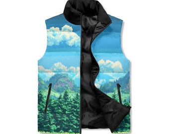 Neduz Pixel Mountain Puffer Vest - Warm Winter Vest - Unisex - Plus Sizes